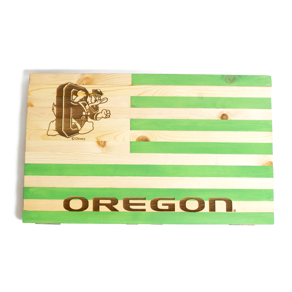 Wood Timeless Etchings 36x20.25-In Burn Design & Green Stripe Flag w DTO & Oregon Sign